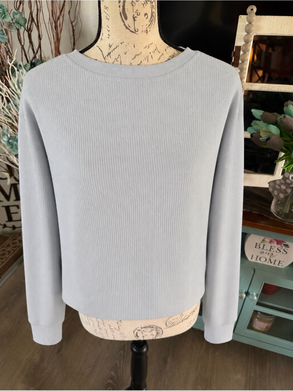 Reflex Light Blue Ribbed Crewneck Sweater Medium